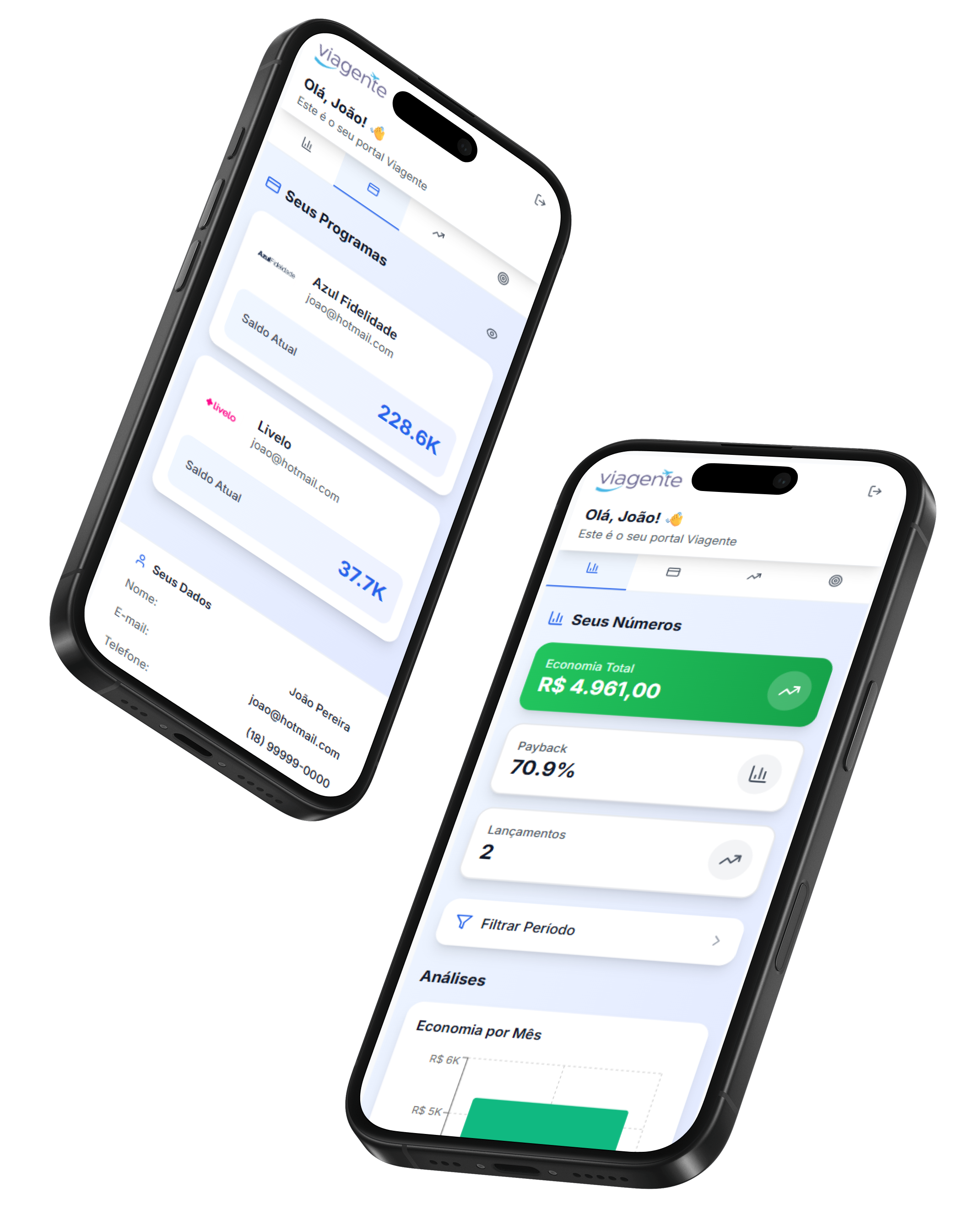 Portal do Cliente Viagente - Interface do aplicativo mostrando programas de fidelidade e economia